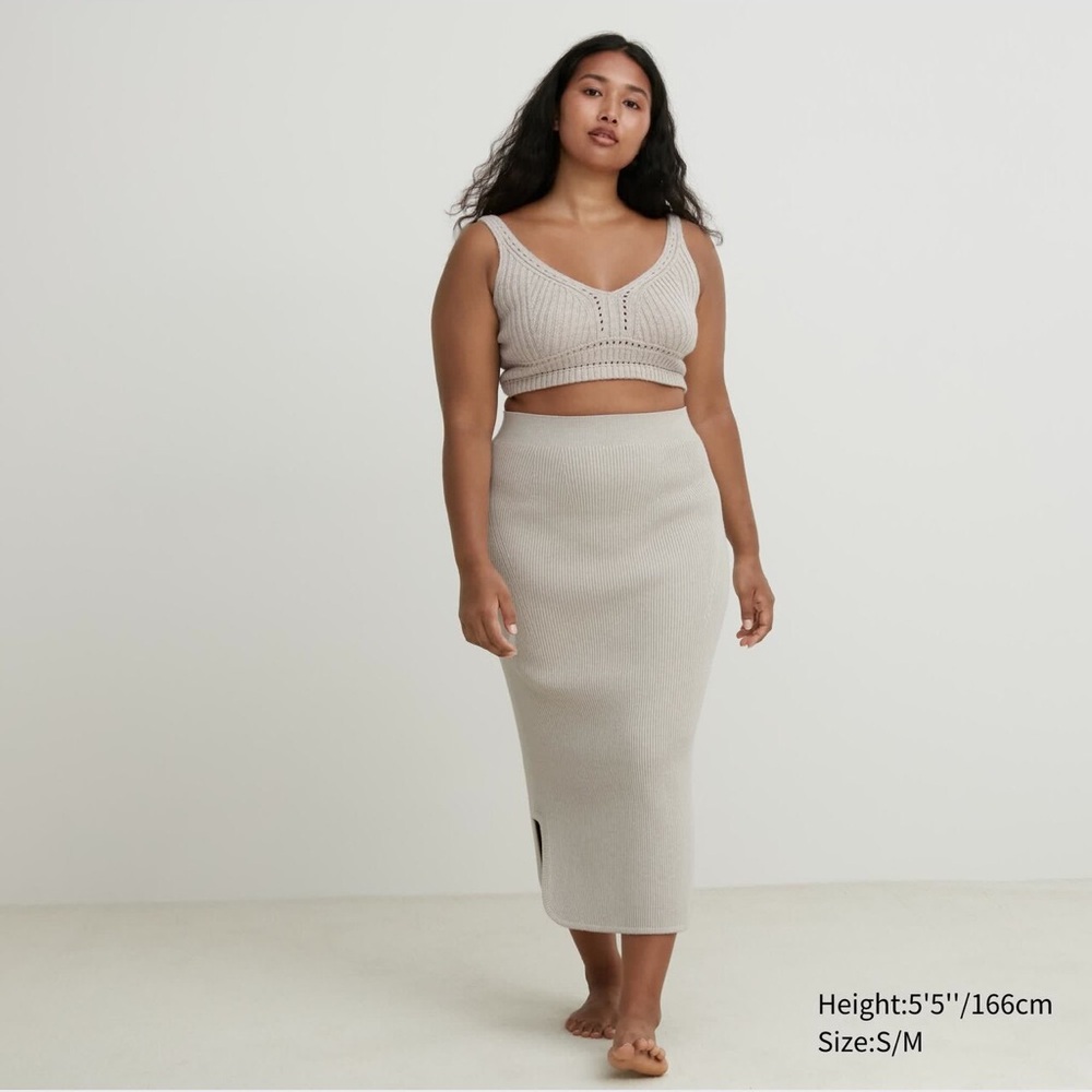 UNIQLO Knit Ribbed Side Slit Skirt